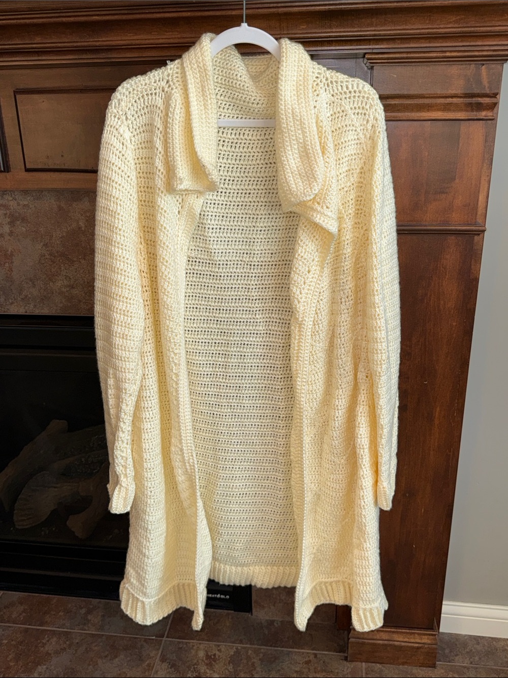 Handmade Chunky Crochet Duster Cardigan Cream/ Light Yellow Long Open Front 1X
